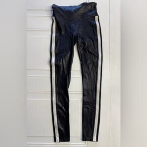 SPANX Black Faux Leather Side White Stripe Leggings Pants Size Small
